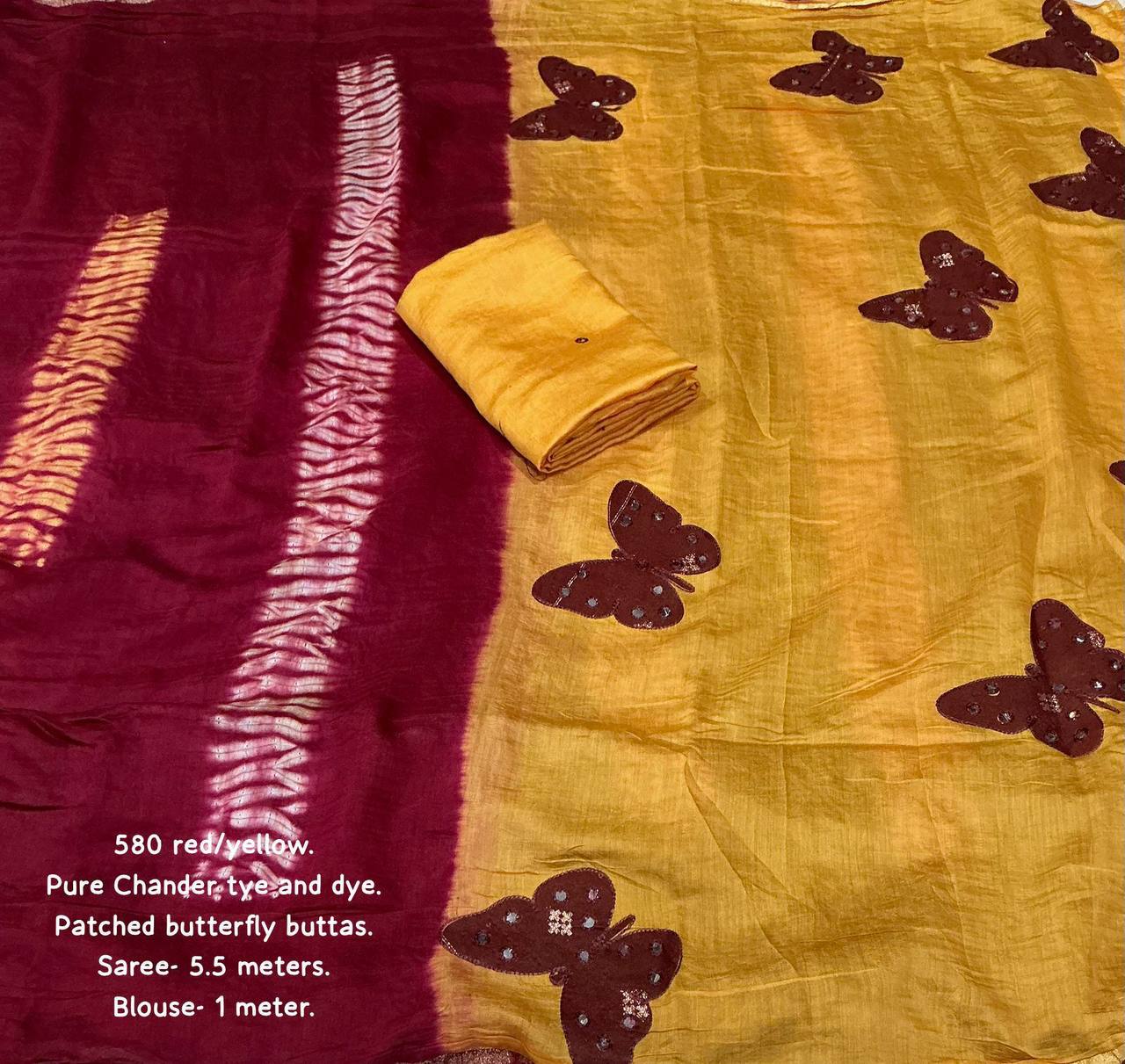 Butterfly Mirror Work Pure Chanderi Cotton Shibori Tie & Dye Saree with Blouse
