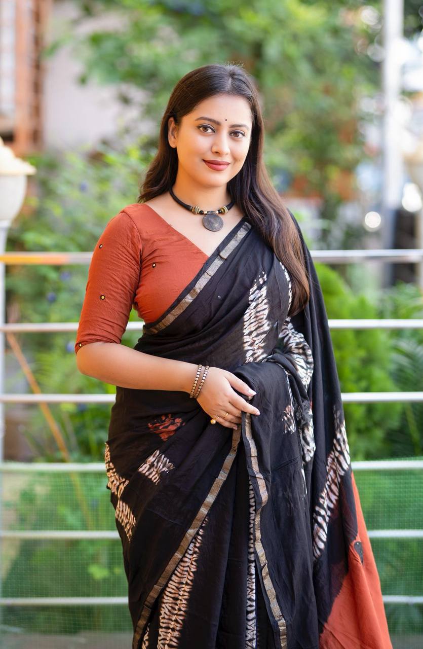 Butterfly Mirror Work Pure Chanderi Cotton Shibori Tie & Dye Saree with Blouse