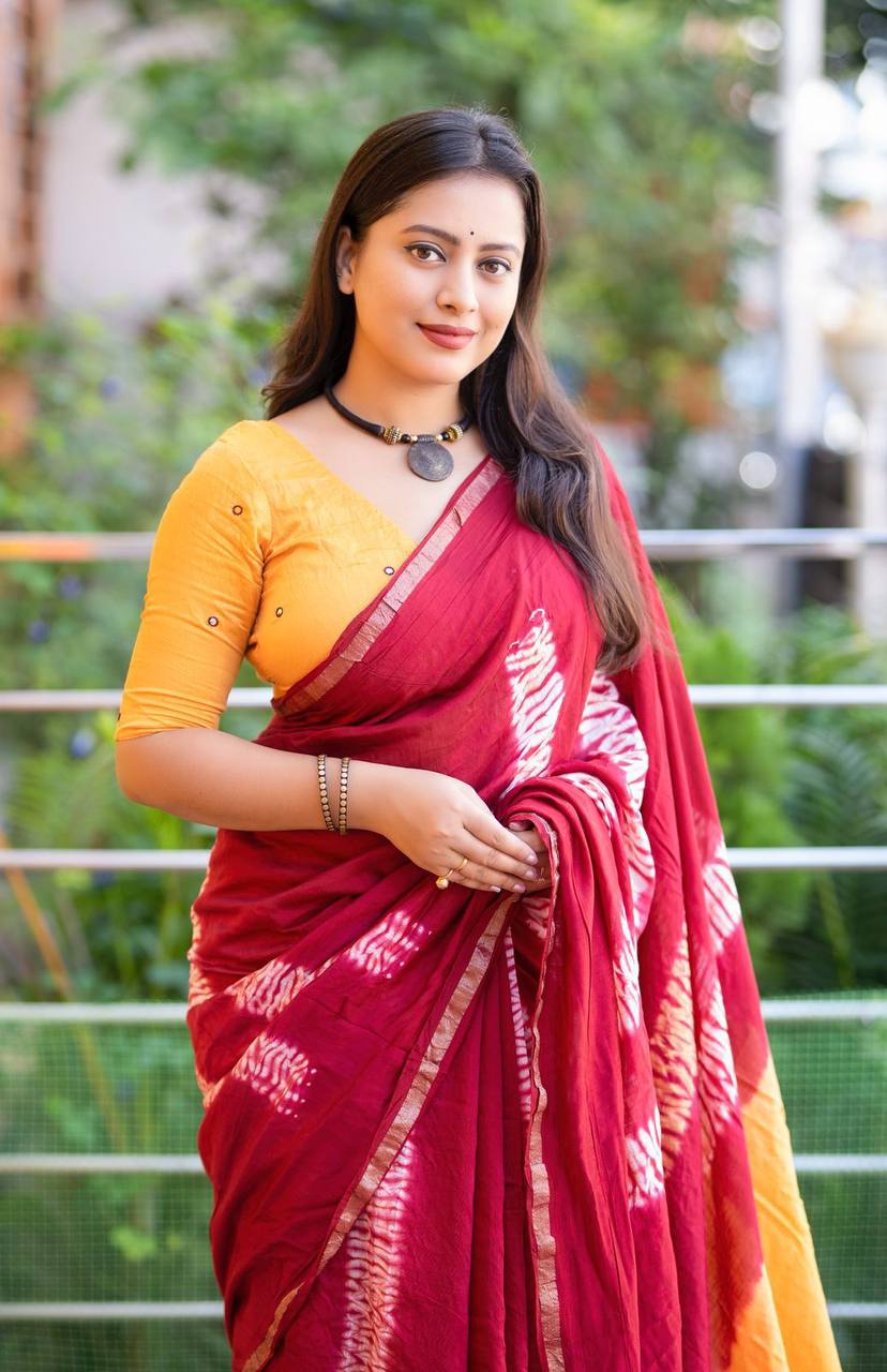 Butterfly Mirror Work Pure Chanderi Cotton Shibori Tie & Dye Saree with Blouse