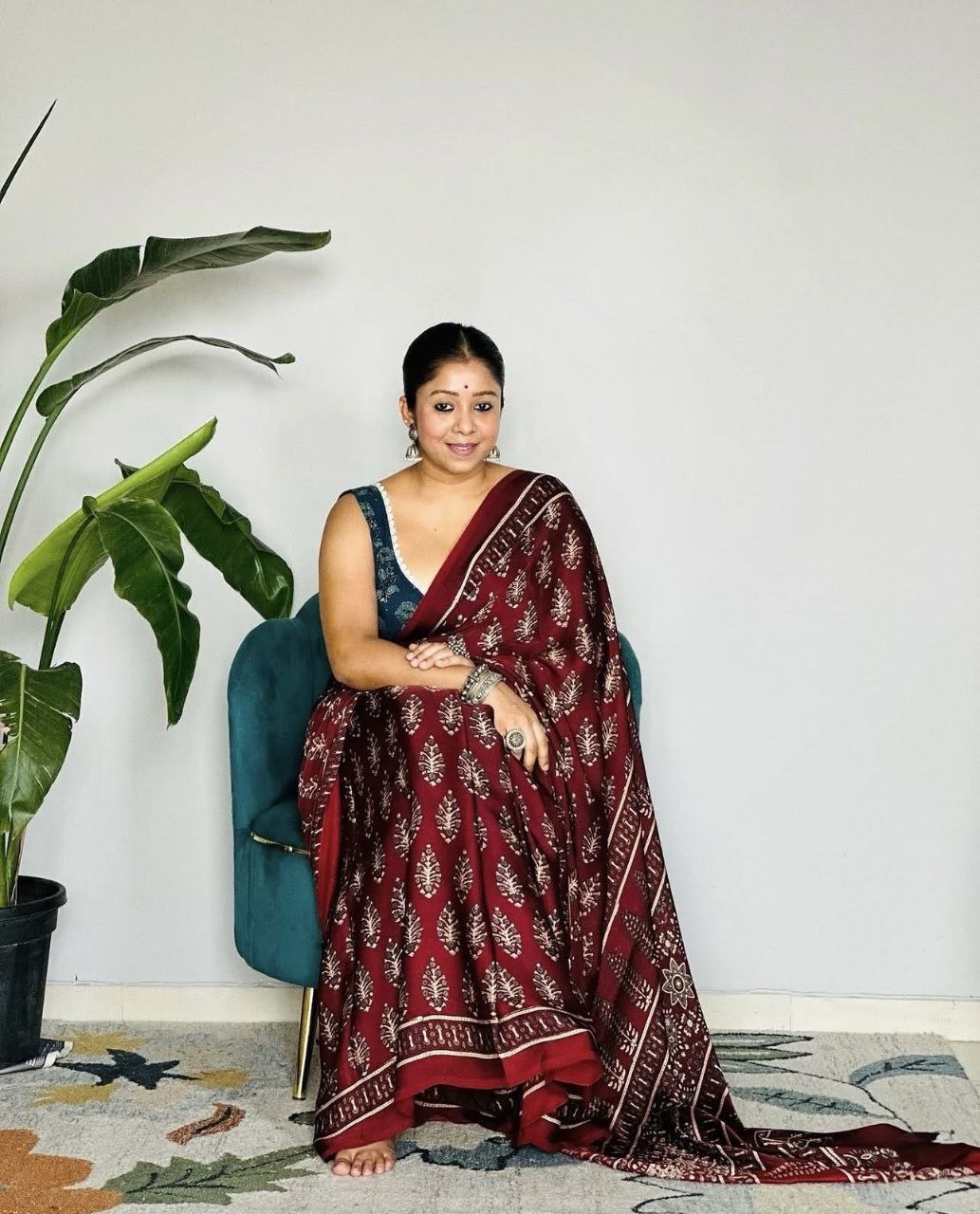 Ajrakh Digital Printed Original Modal Silk Saree with Attached Blouse