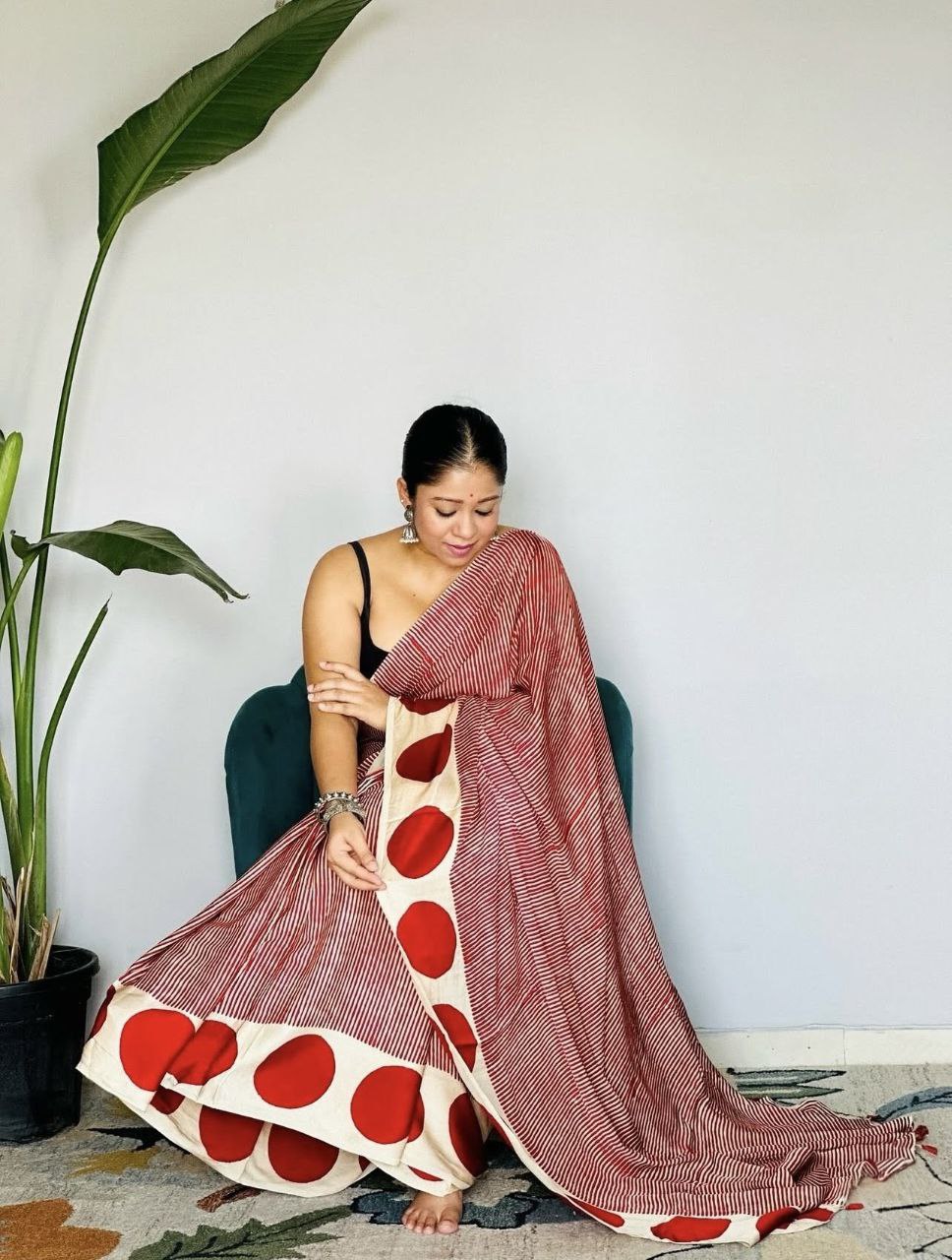 Ajrakh Digital Printed Original Modal Silk Saree with Attached Blouse