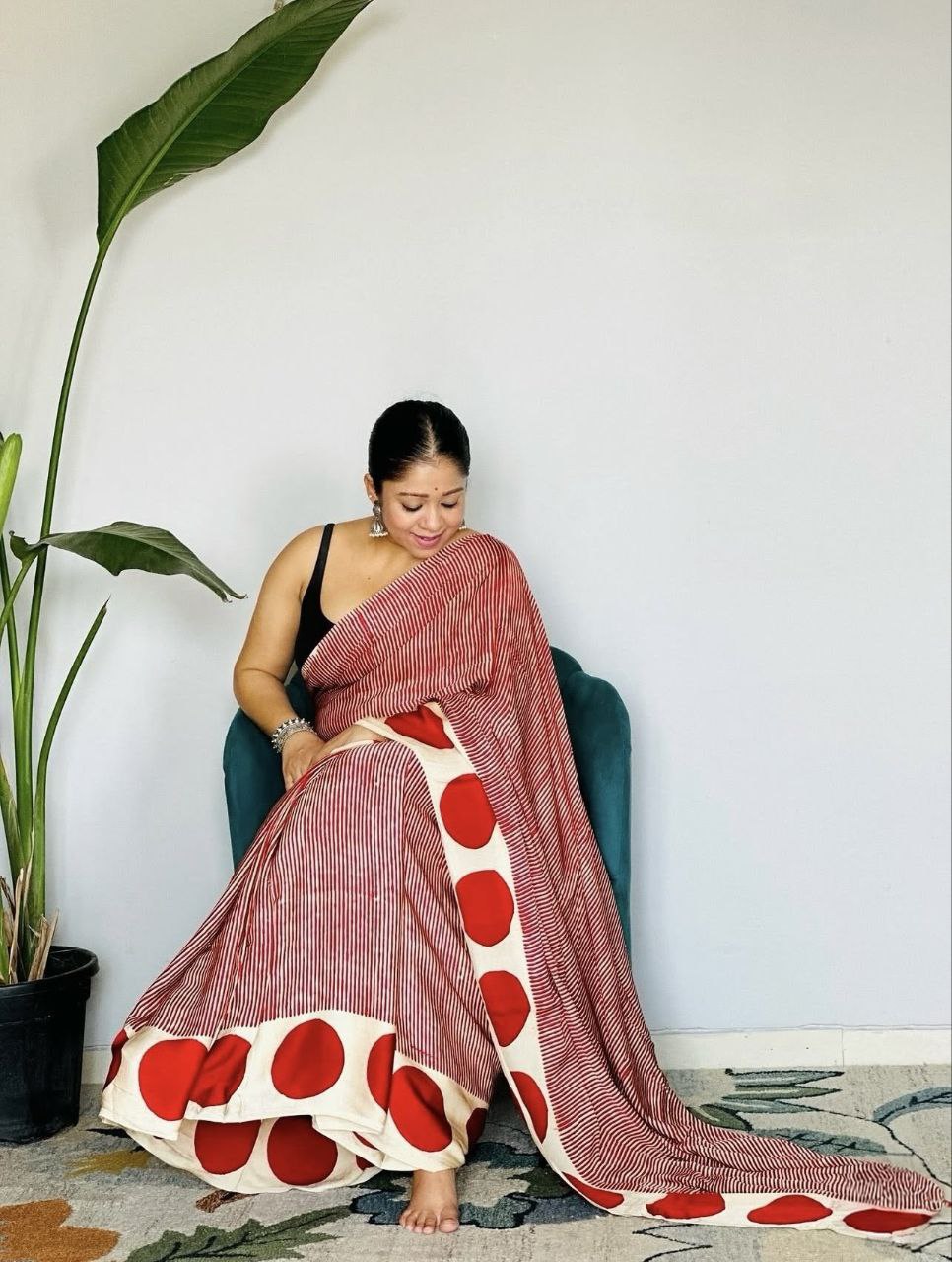 Ajrakh Digital Printed Original Modal Silk Saree with Attached Blouse