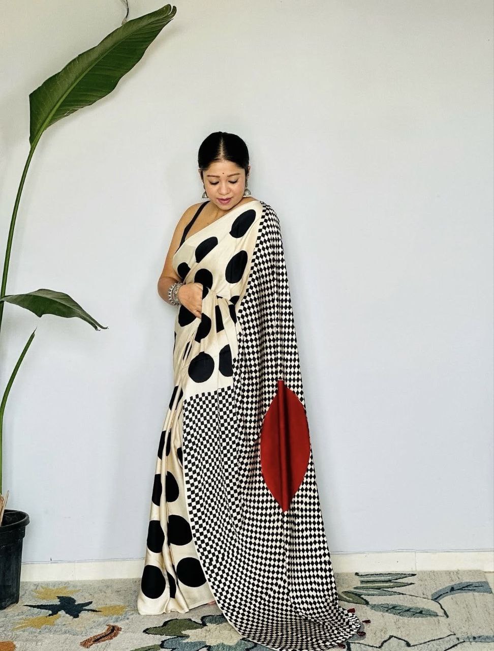 Ajrakh Digital Printed Original Modal Silk Saree with Attached Blouse