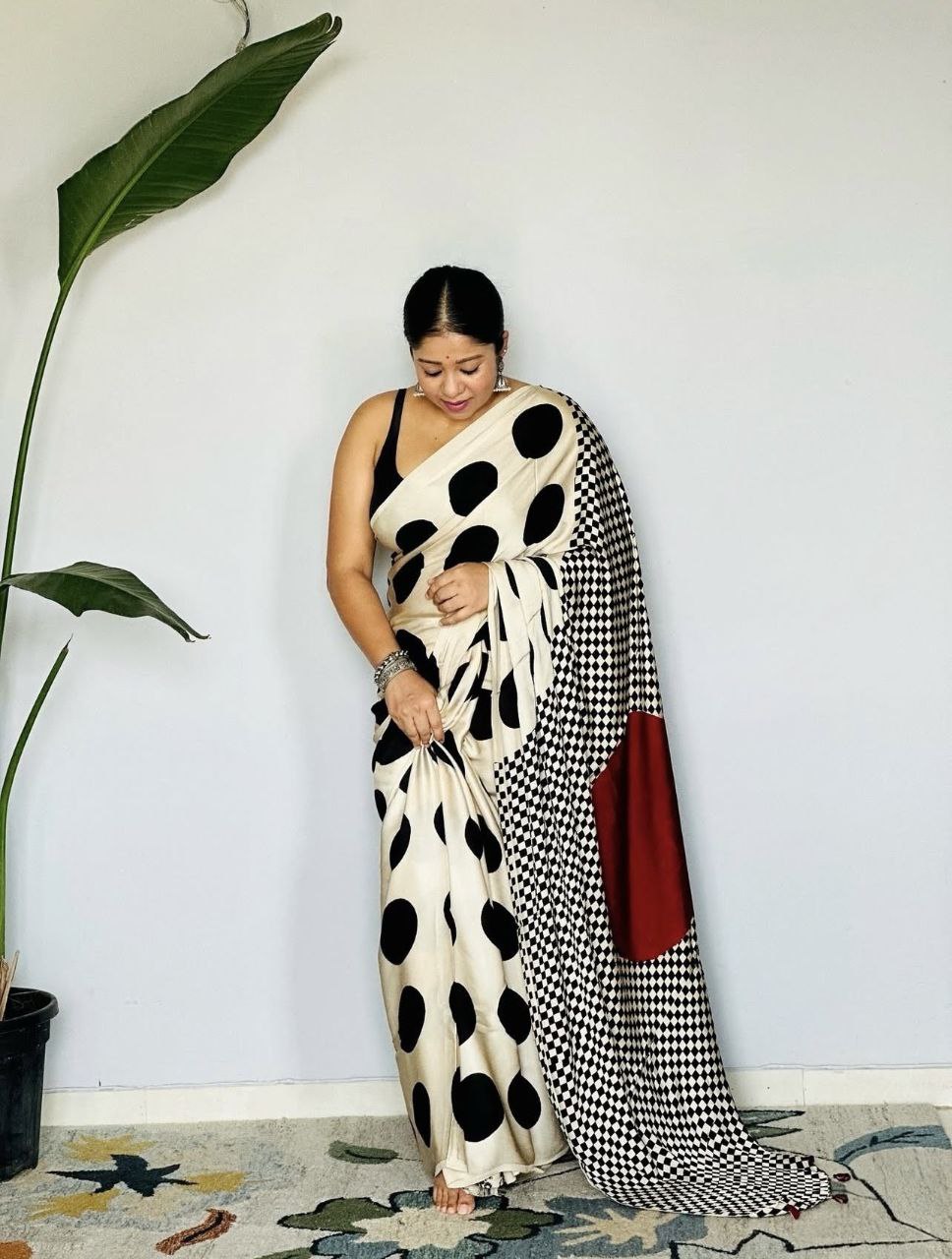 Ajrakh Digital Printed Original Modal Silk Saree with Attached Blouse