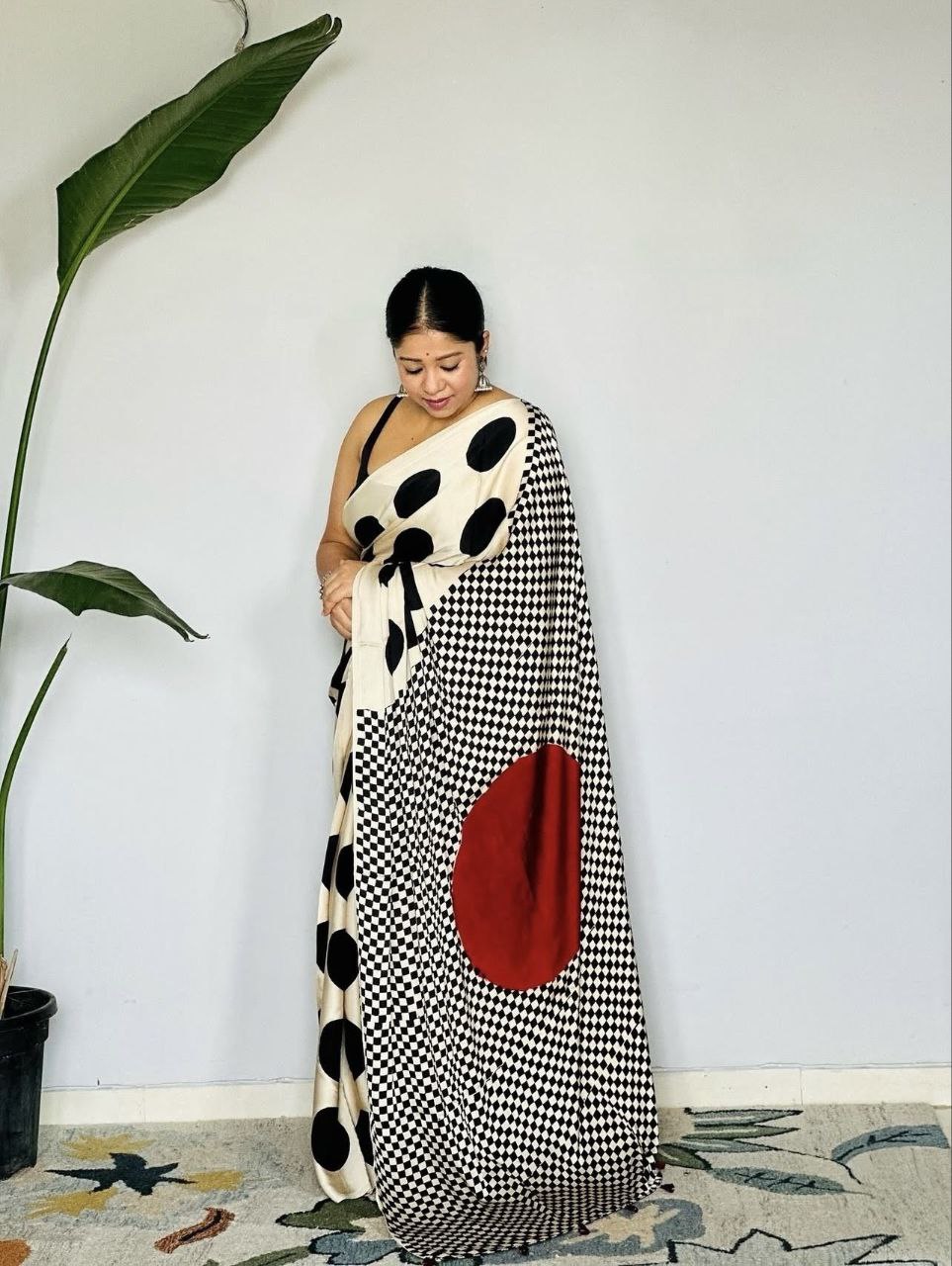 Ajrakh Digital Printed Original Modal Silk Saree with Attached Blouse