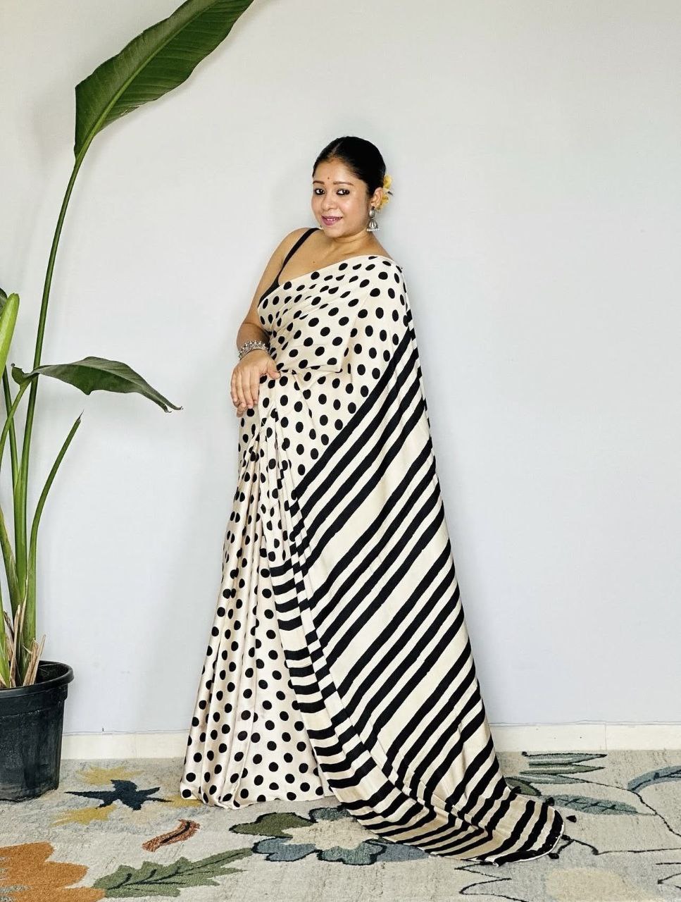 Ajrakh Digital Printed Original Modal Silk Saree with Attached Blouse