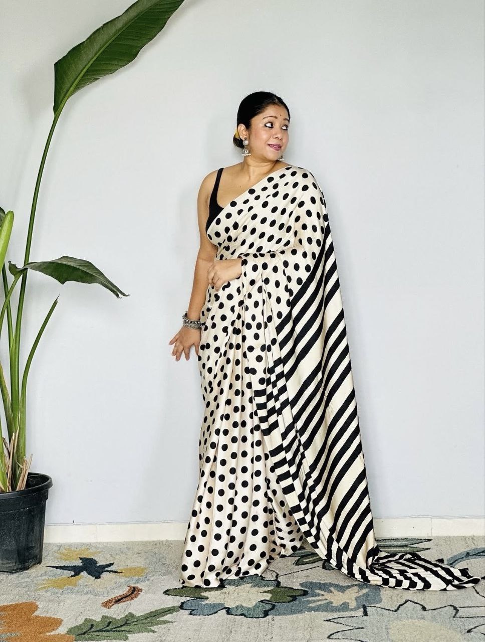 Ajrakh Digital Printed Original Modal Silk Saree with Attached Blouse