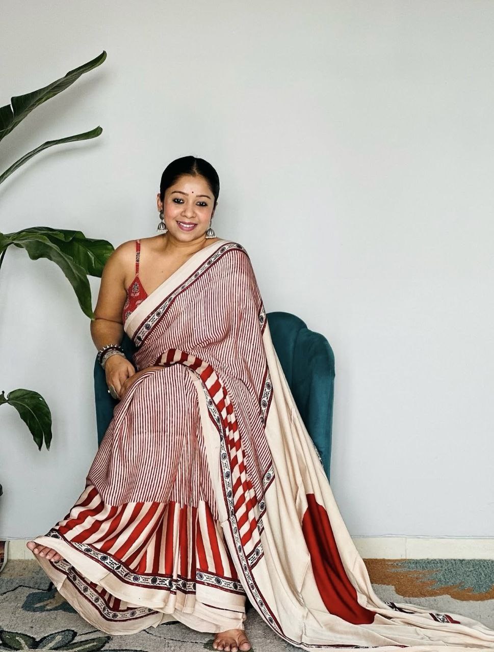 Ajrakh Digital Printed Original Modal Silk Saree with Attached Blouse