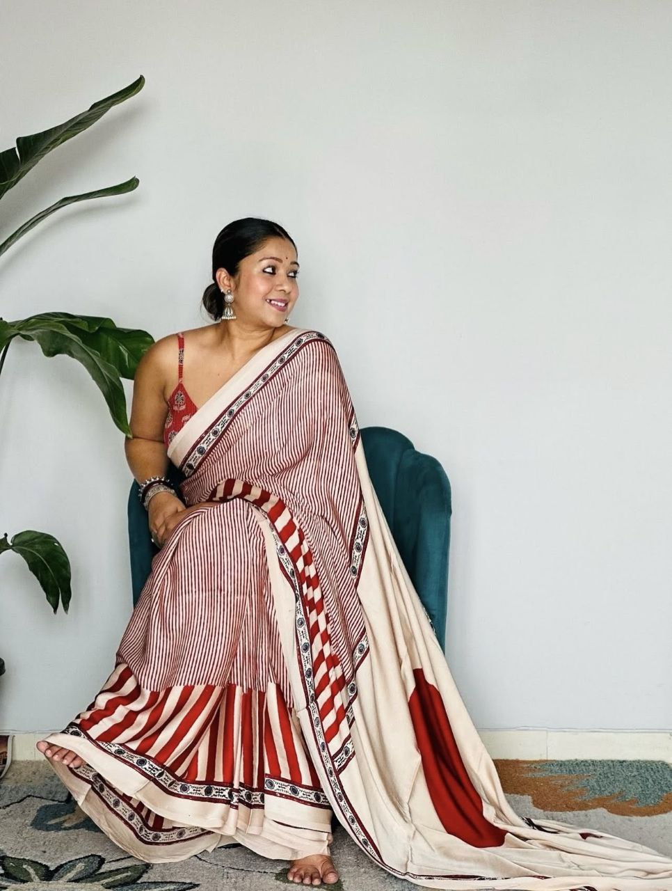 Ajrakh Digital Printed Original Modal Silk Saree with Attached Blouse