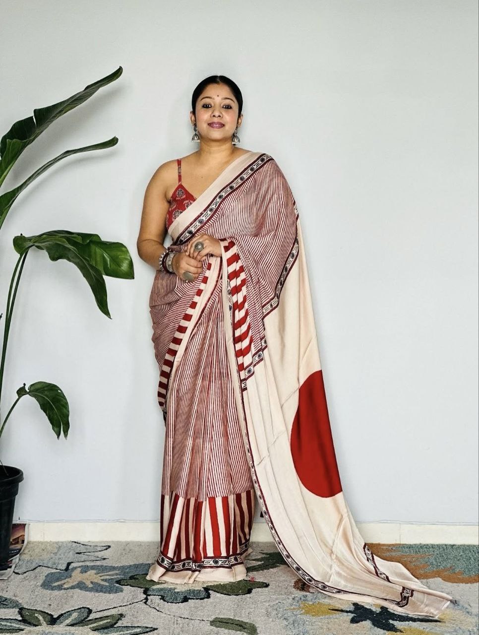 Ajrakh Digital Printed Original Modal Silk Saree with Attached Blouse
