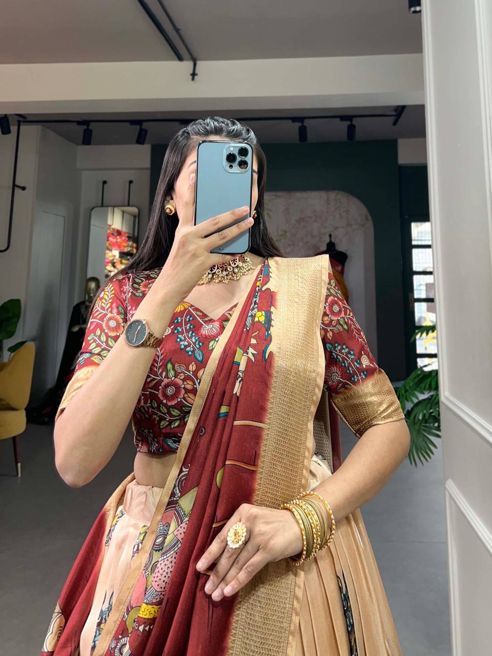 Kalamkari Dola Silk Lehenga Choli Set