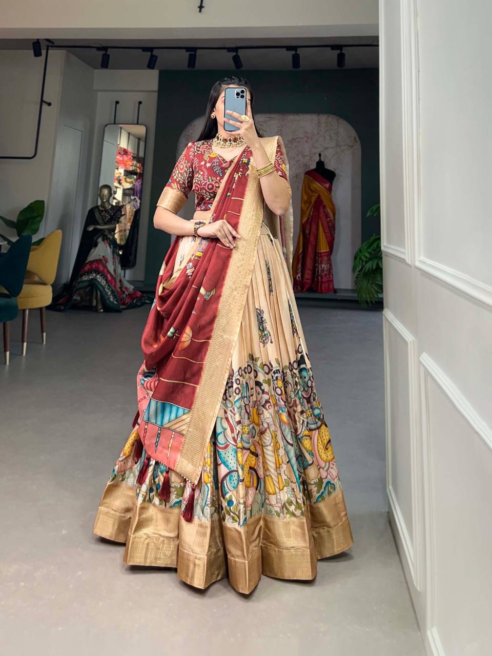 Kalamkari Dola Silk Lehenga Choli Set