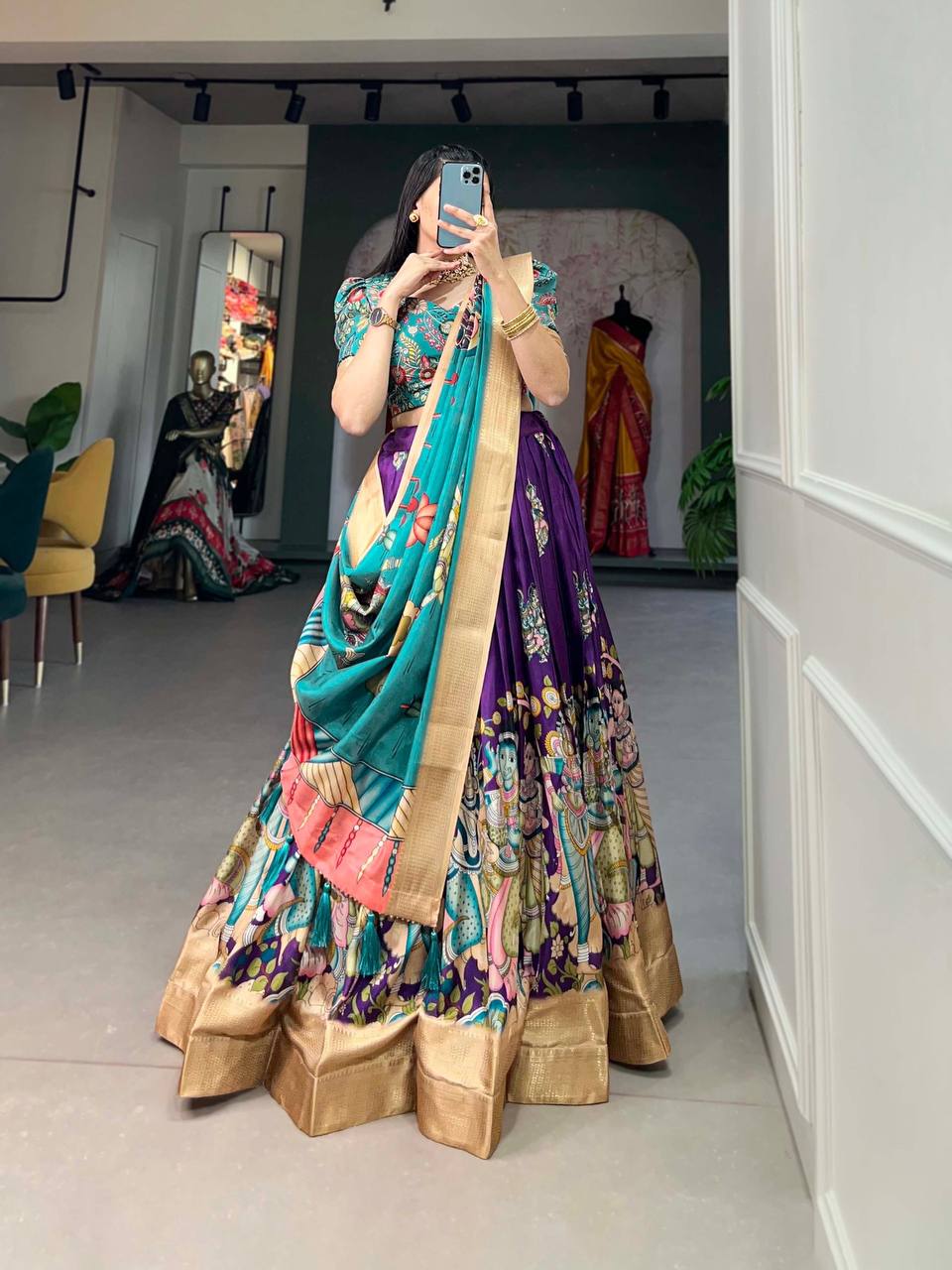 Kalamkari Dola Silk Lehenga Choli Set