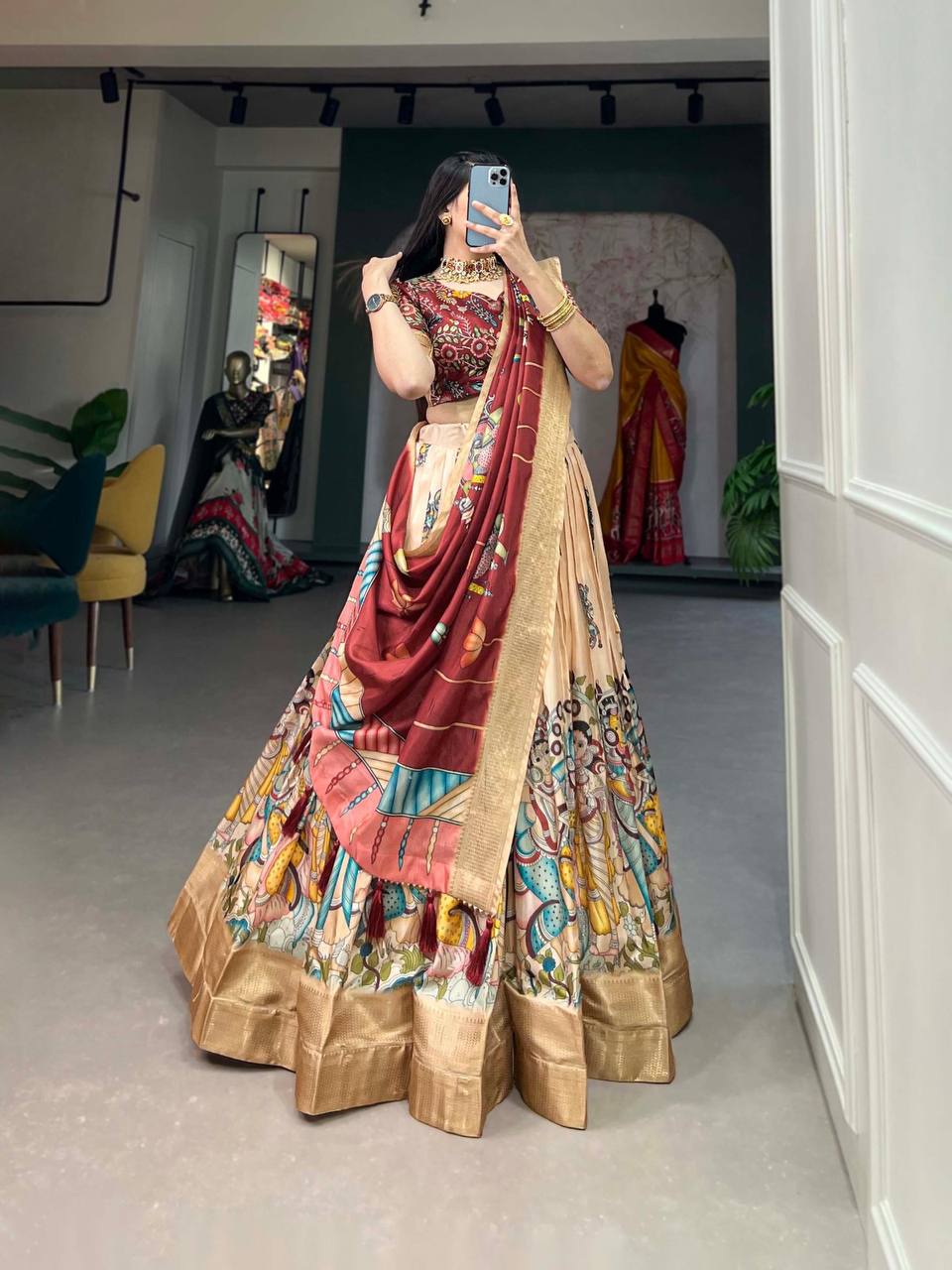 Kalamkari Dola Silk Lehenga Choli Set