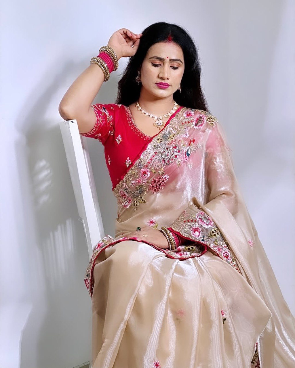 Embroidery & Cutwork Border Designer Party Wear Soft Jimichu Silk Saree With Blouse