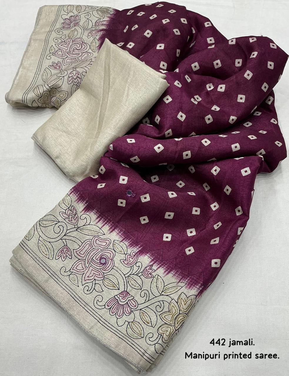 Aari Mirror Work Lightweight Manipuri Silk Bandhani Saree With Blouse