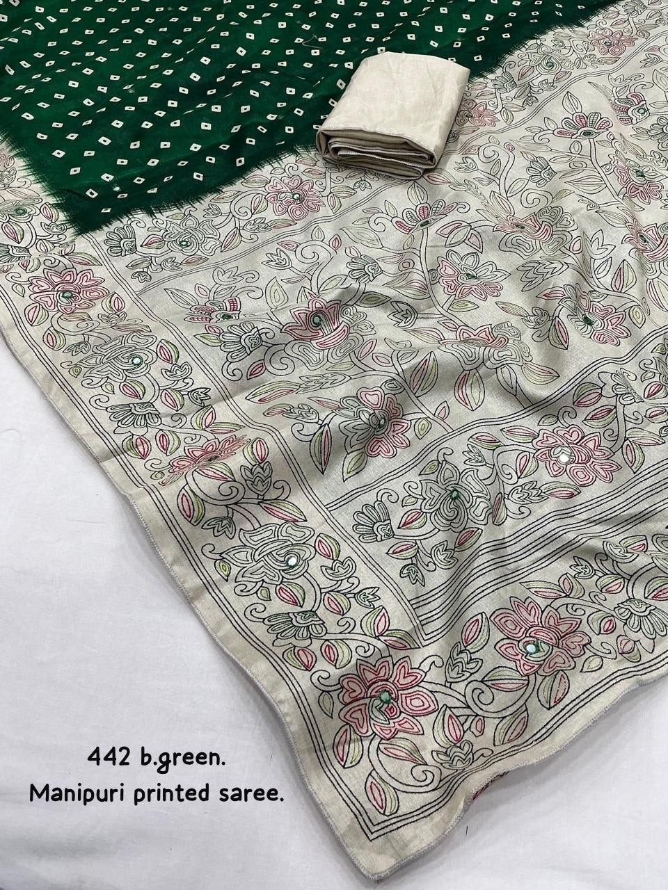 Aari Mirror Work Lightweight Manipuri Silk Bandhani Saree With Blouse