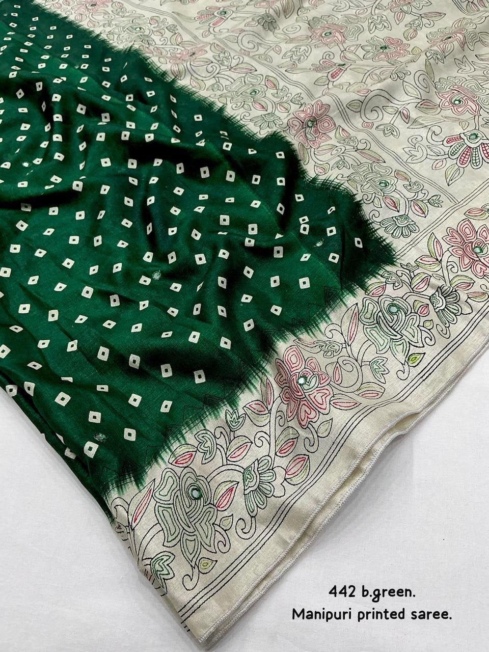 Aari Mirror Work Lightweight Manipuri Silk Bandhani Saree With Blouse