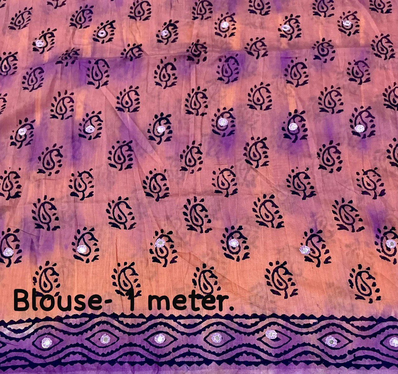 Aari Mirror Work Pure Chinon Chiffon Leheriya Hand-Painted Saree with Block Printed Blouse