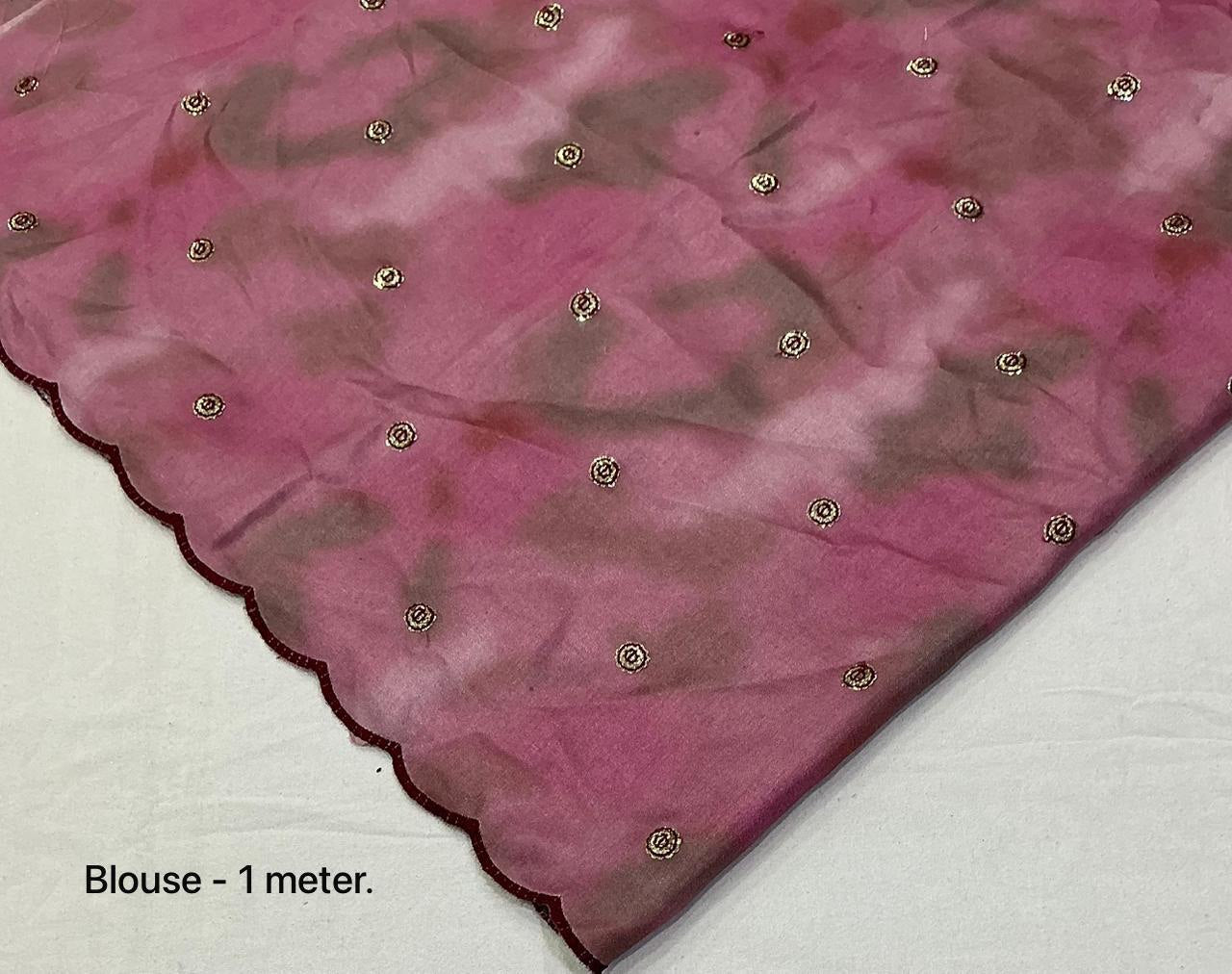 Premium Ivory Crush Chiffon Applique Work Saree with Embroidered Shibori Blouse