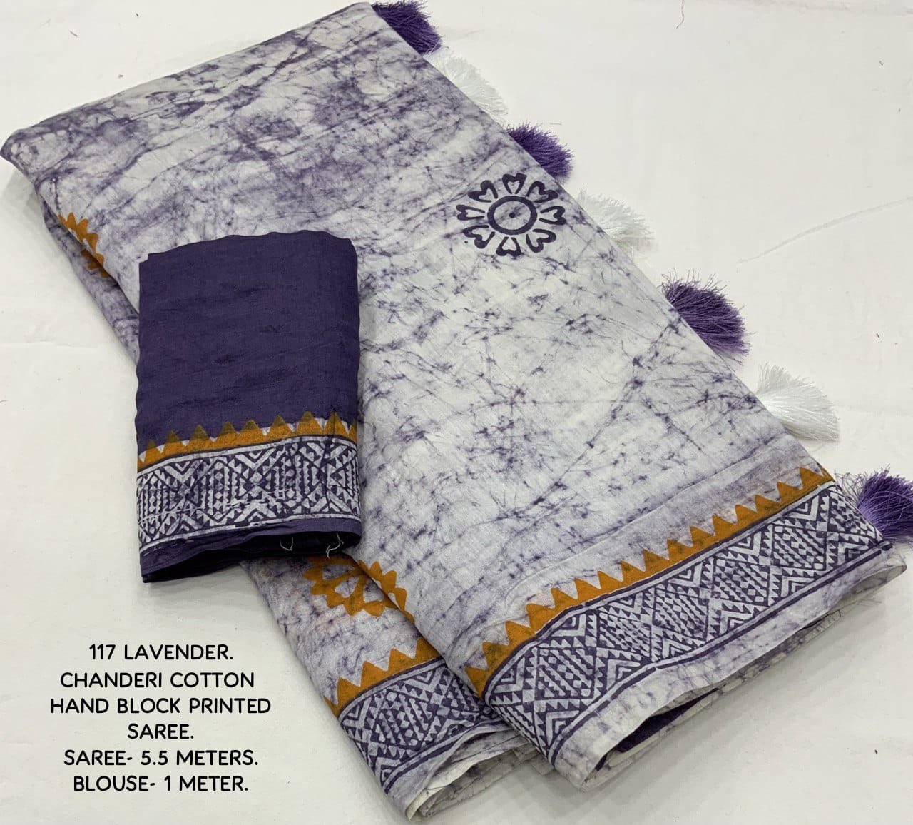 Hand Block Printed Spray Style Chanderi Cotton Saree with Contrast Blouse