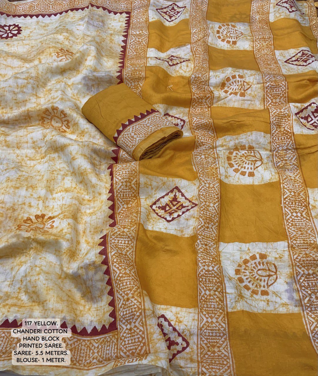 Hand Block Printed Spray Style Chanderi Cotton Saree with Contrast Blouse