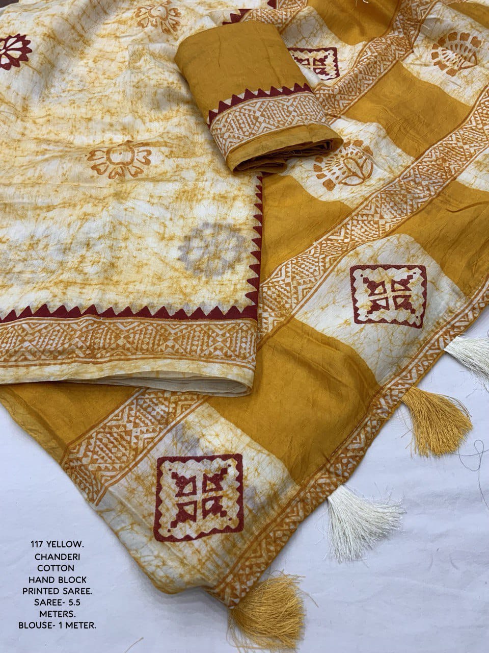 Hand Block Printed Spray Style Chanderi Cotton Saree with Contrast Blouse