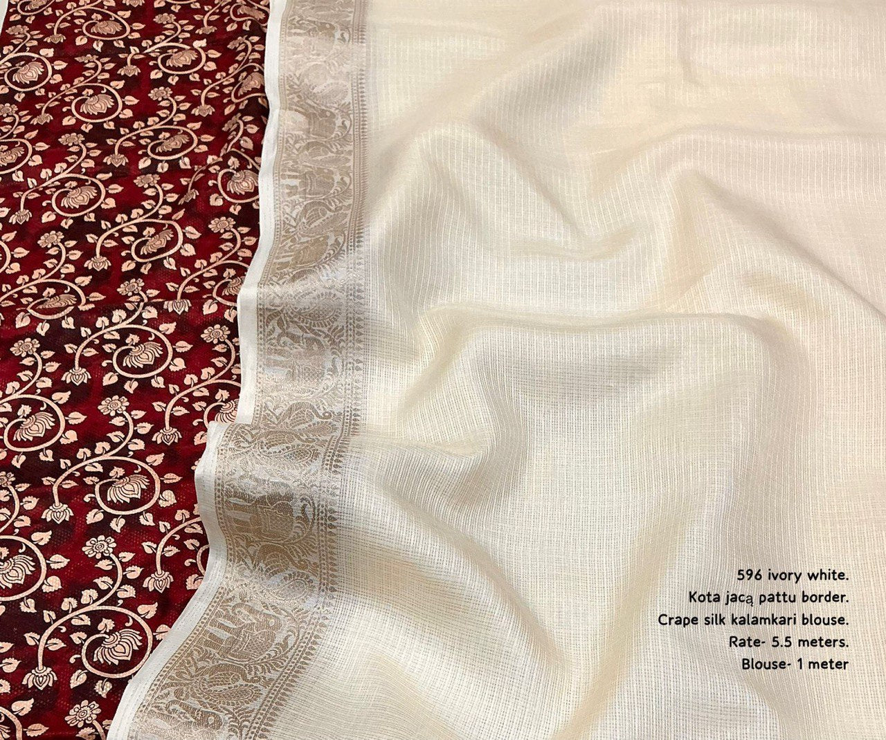 oft Kota Doria Saree with Zari Pattu Border & Kalamkari Crape Silk Blouse