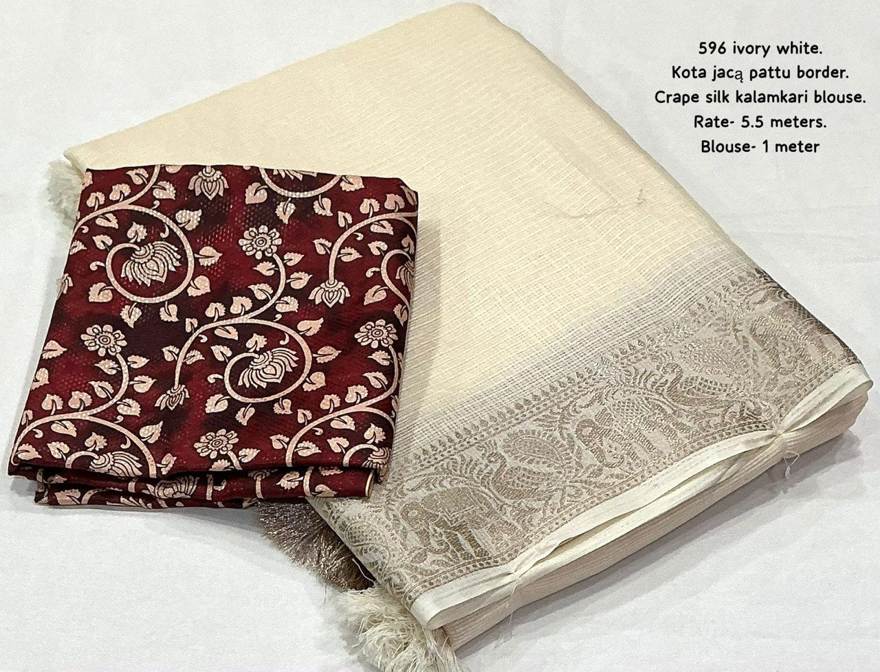 oft Kota Doria Saree with Zari Pattu Border & Kalamkari Crape Silk Blouse