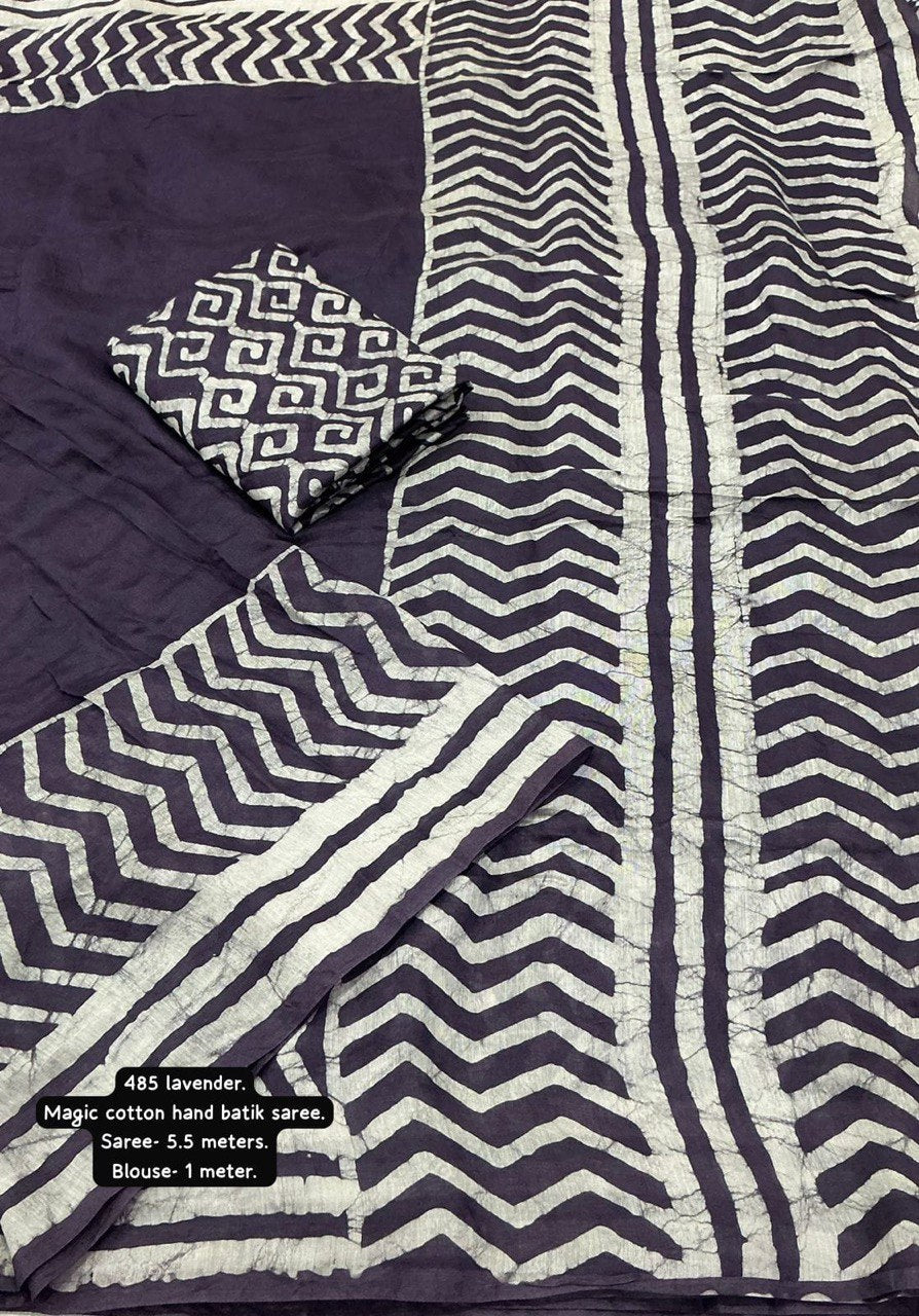 Pure Chanderi Cotton Gala Style Prints Batik Saree with Blouse