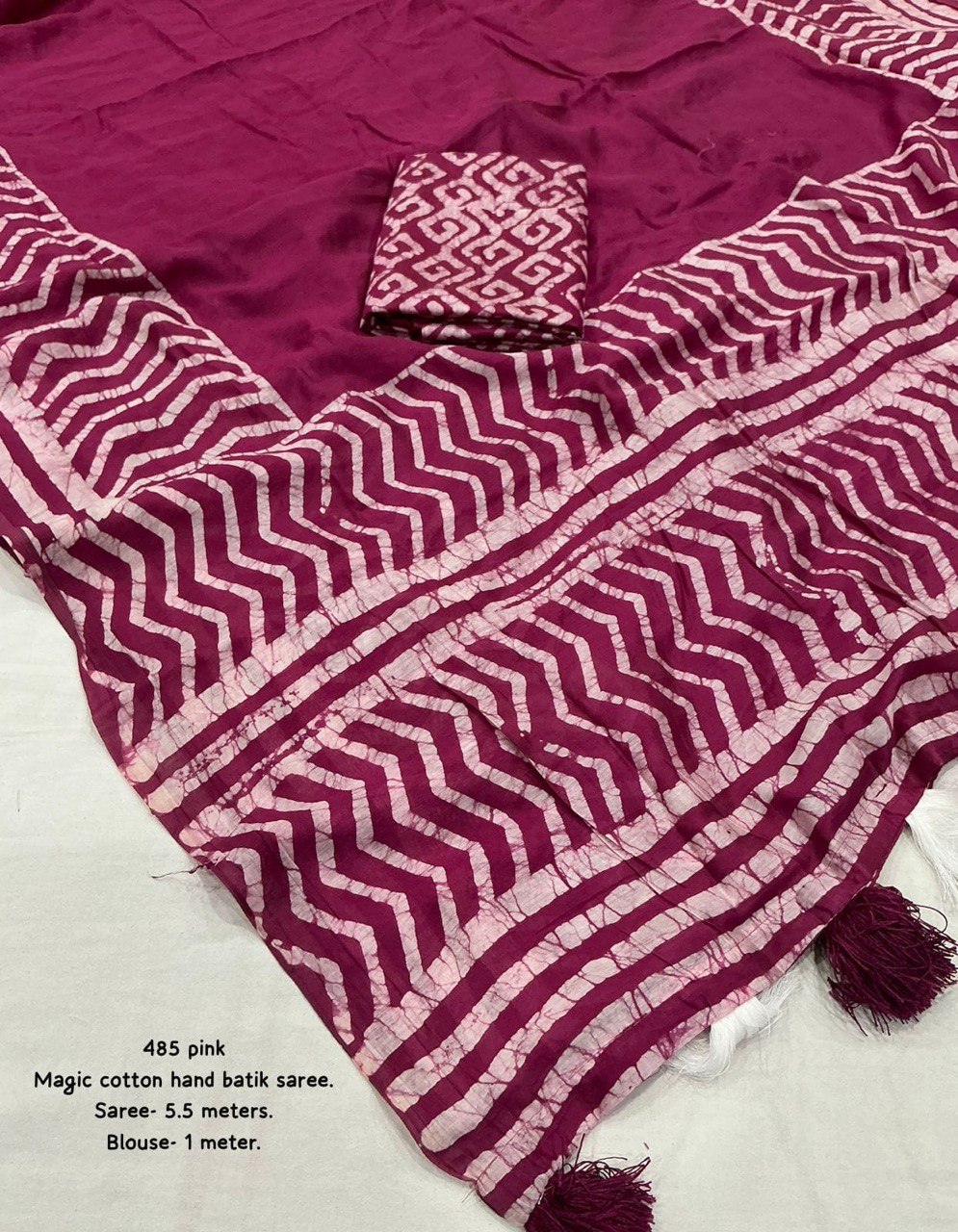 Pure Chanderi Cotton Gala Style Prints Batik Saree with Blouse