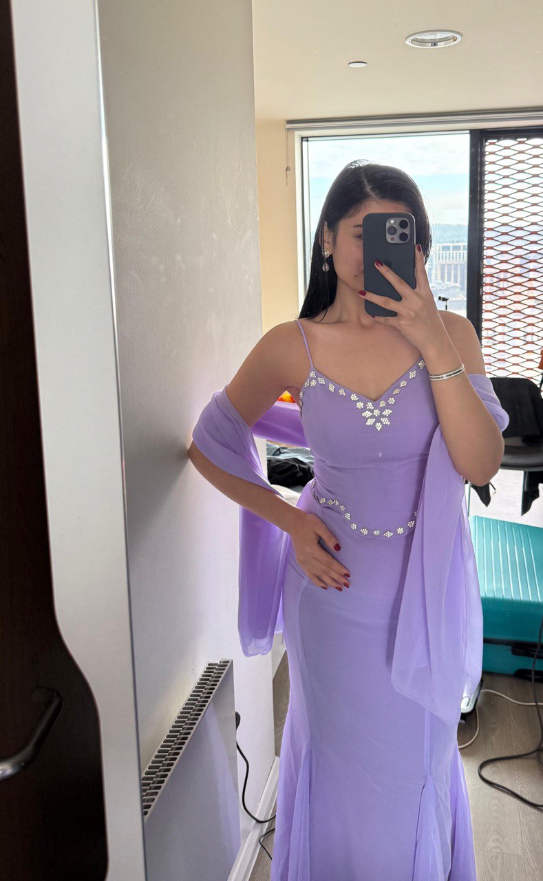 Lavender Fishcut Skirt with Fancy Georgette Blouse with Dupatta