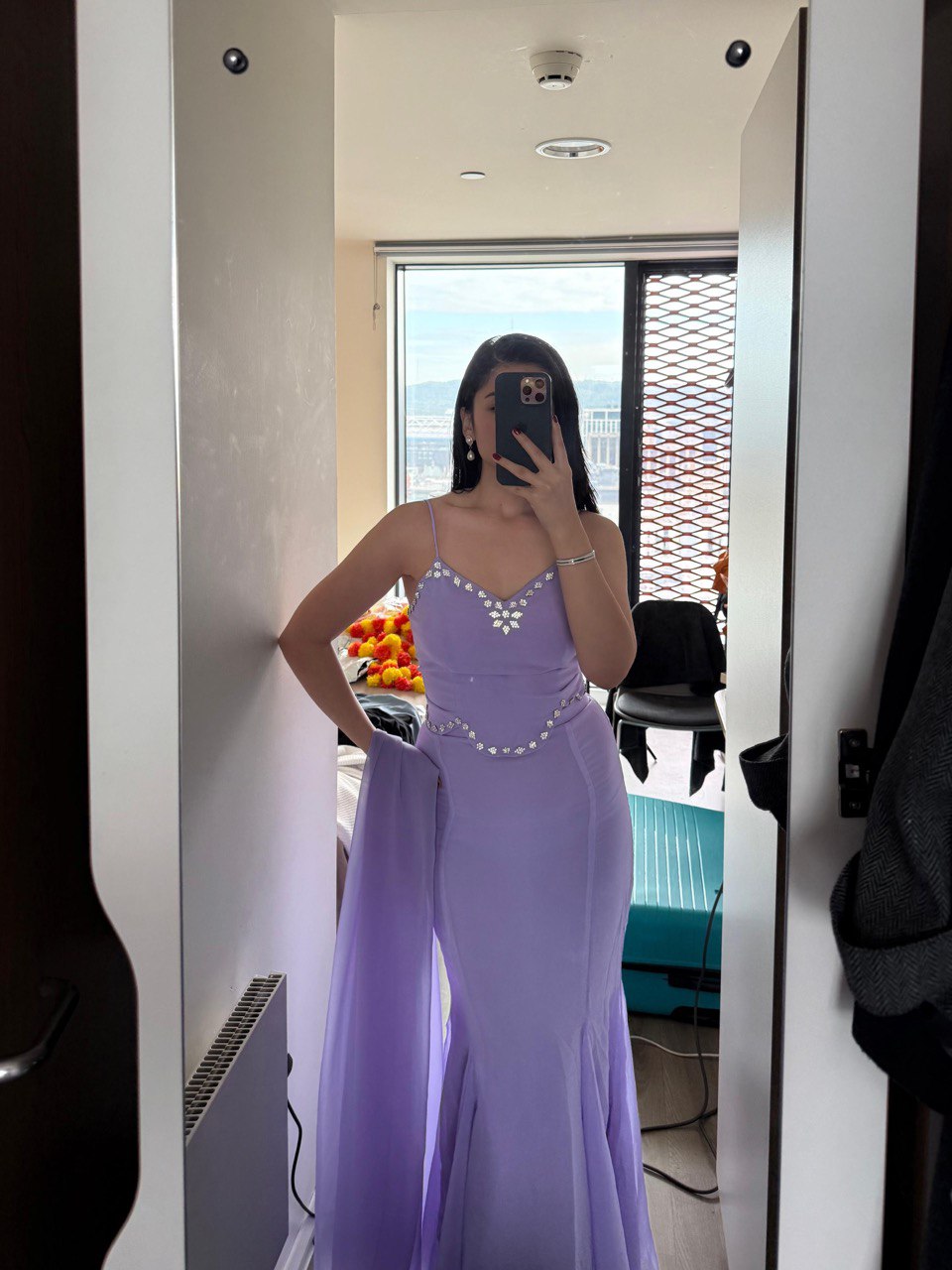 Lavender Fishcut Skirt with Fancy Georgette Blouse with Dupatta