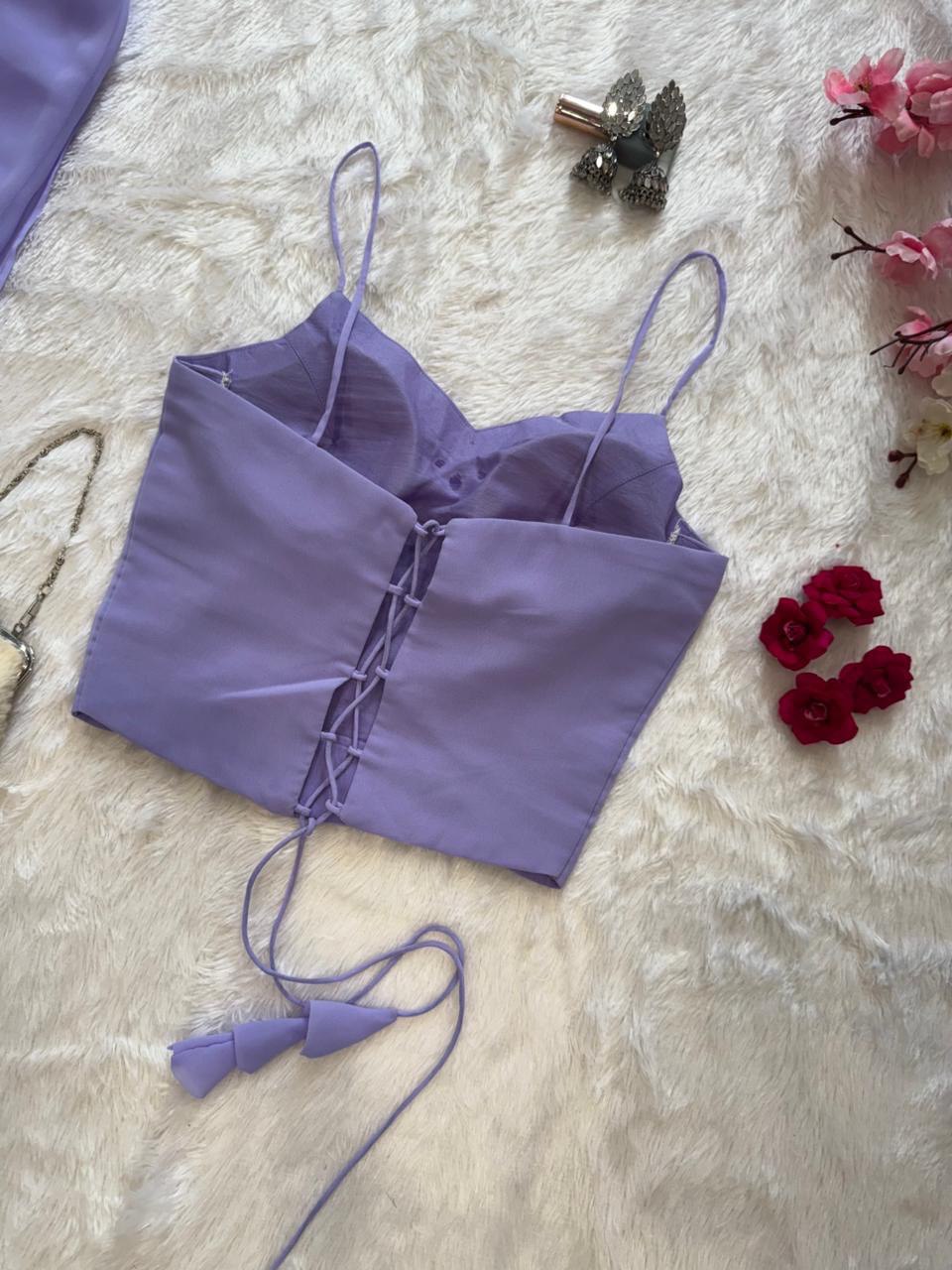 Lavender Fishcut Skirt with Fancy Georgette Blouse with Dupatta