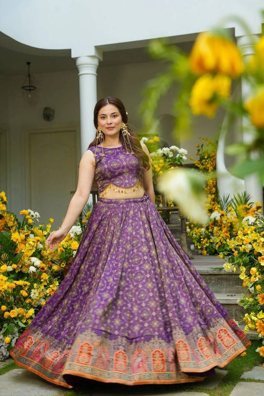 Exclusive Designer Jimmy Organza Digital Print Lehenga with Lace Work Blouse
