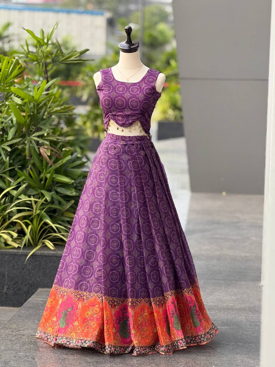 Exclusive Designer Jimmy Organza Digital Print Lehenga with Lace Work Blouse