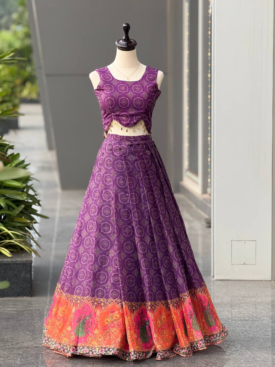 Exclusive Designer Jimmy Organza Digital Print Lehenga with Lace Work Blouse