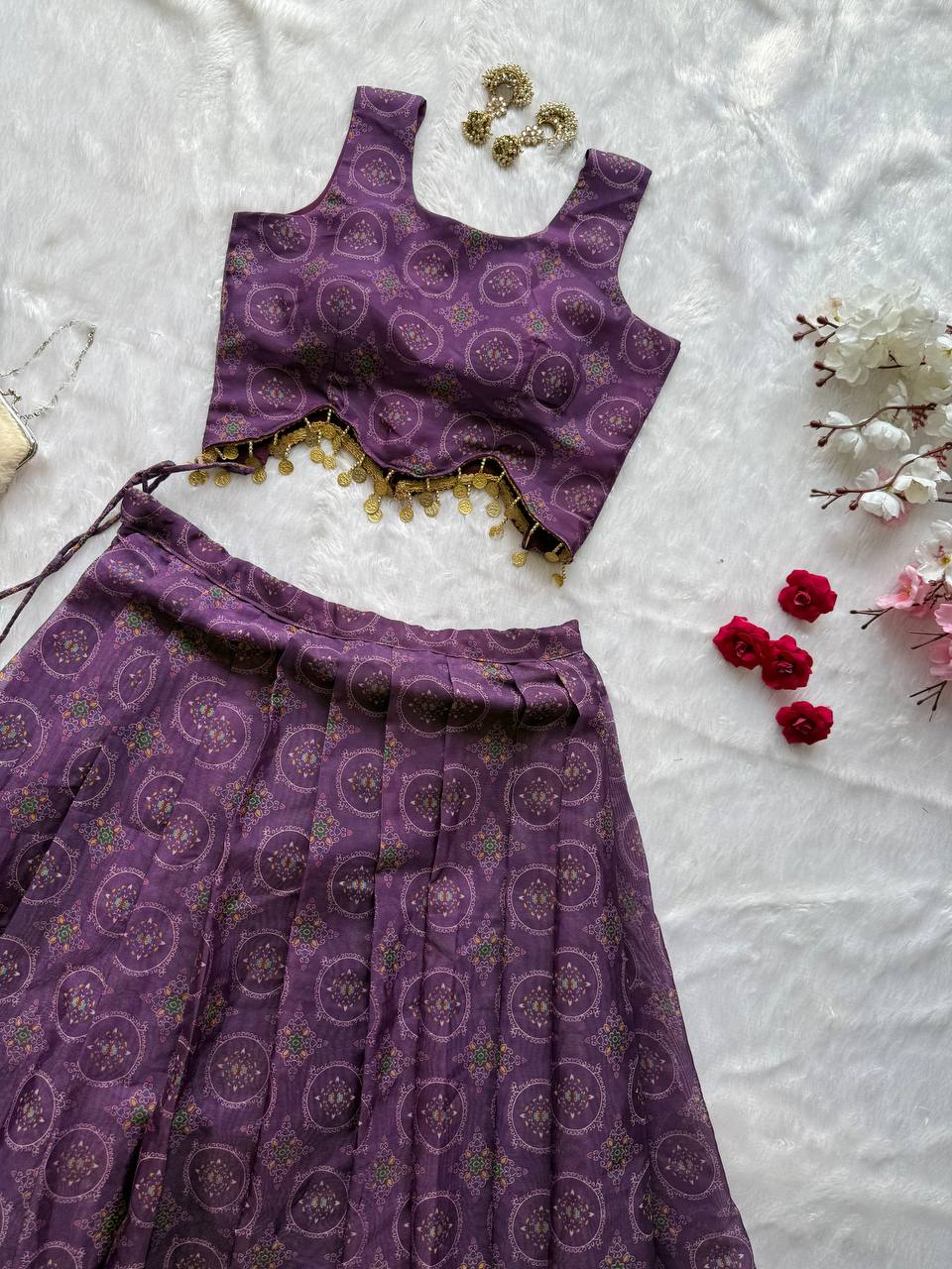 Exclusive Designer Jimmy Organza Digital Print Lehenga with Lace Work Blouse