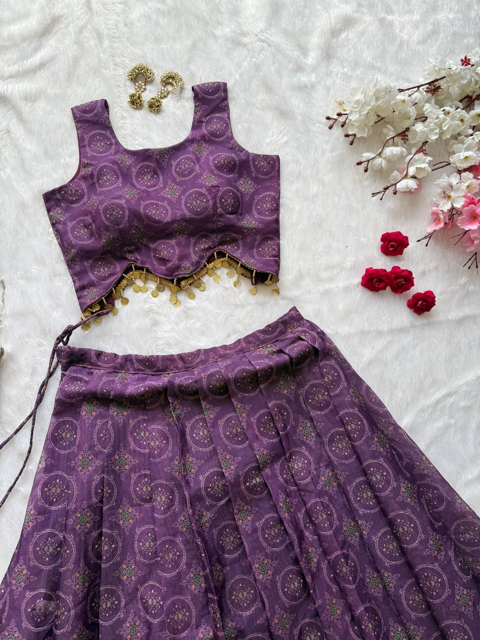 Exclusive Designer Jimmy Organza Digital Print Lehenga with Lace Work Blouse