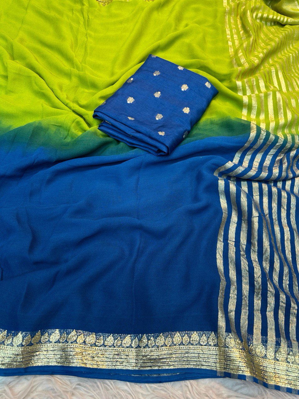 Pure Viscose Dual Shade Zari Weaving  Georgette Saree with Blouse