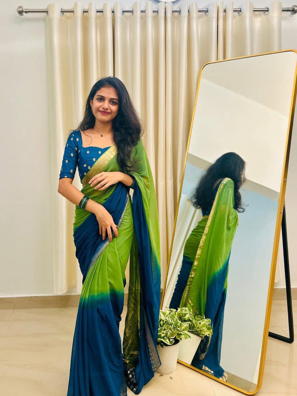 Pure Viscose Dual Shade Zari Weaving  Georgette Saree with Blouse