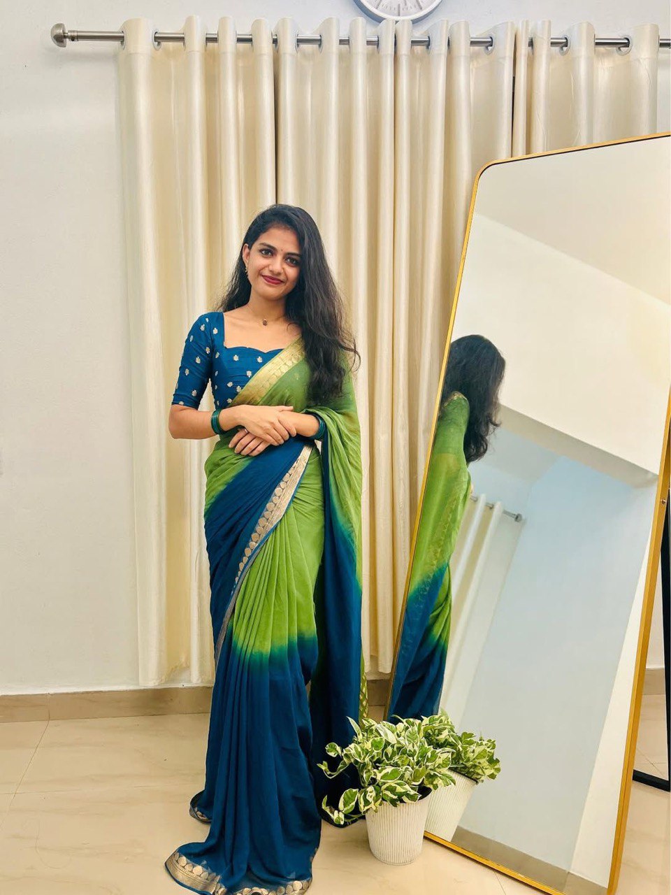 Pure Viscose Dual Shade Zari Weaving  Georgette Saree with Blouse