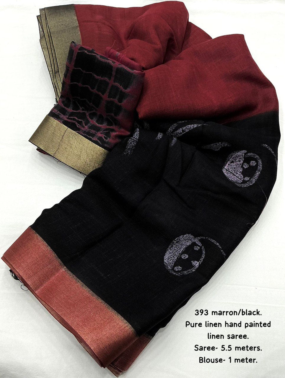 Hand-Painted Bird Art Pure Linen Handcrafted Saree with Contrast Shibori Blouse