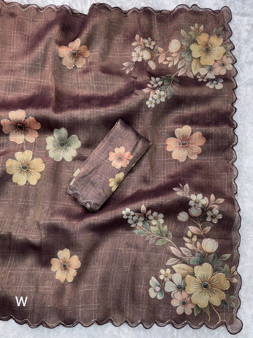 Sequins Beads & Zari Weaving Cutwork Border Metallic Tissue Cotton Saree With Blouse