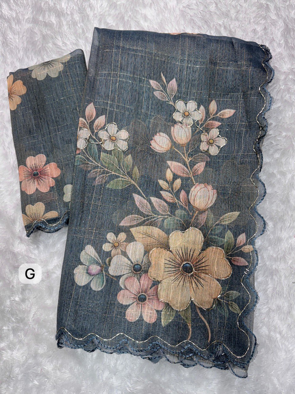 Sequins Beads & Zari Weaving Cutwork Border Metallic Tissue Cotton Saree With Blouse