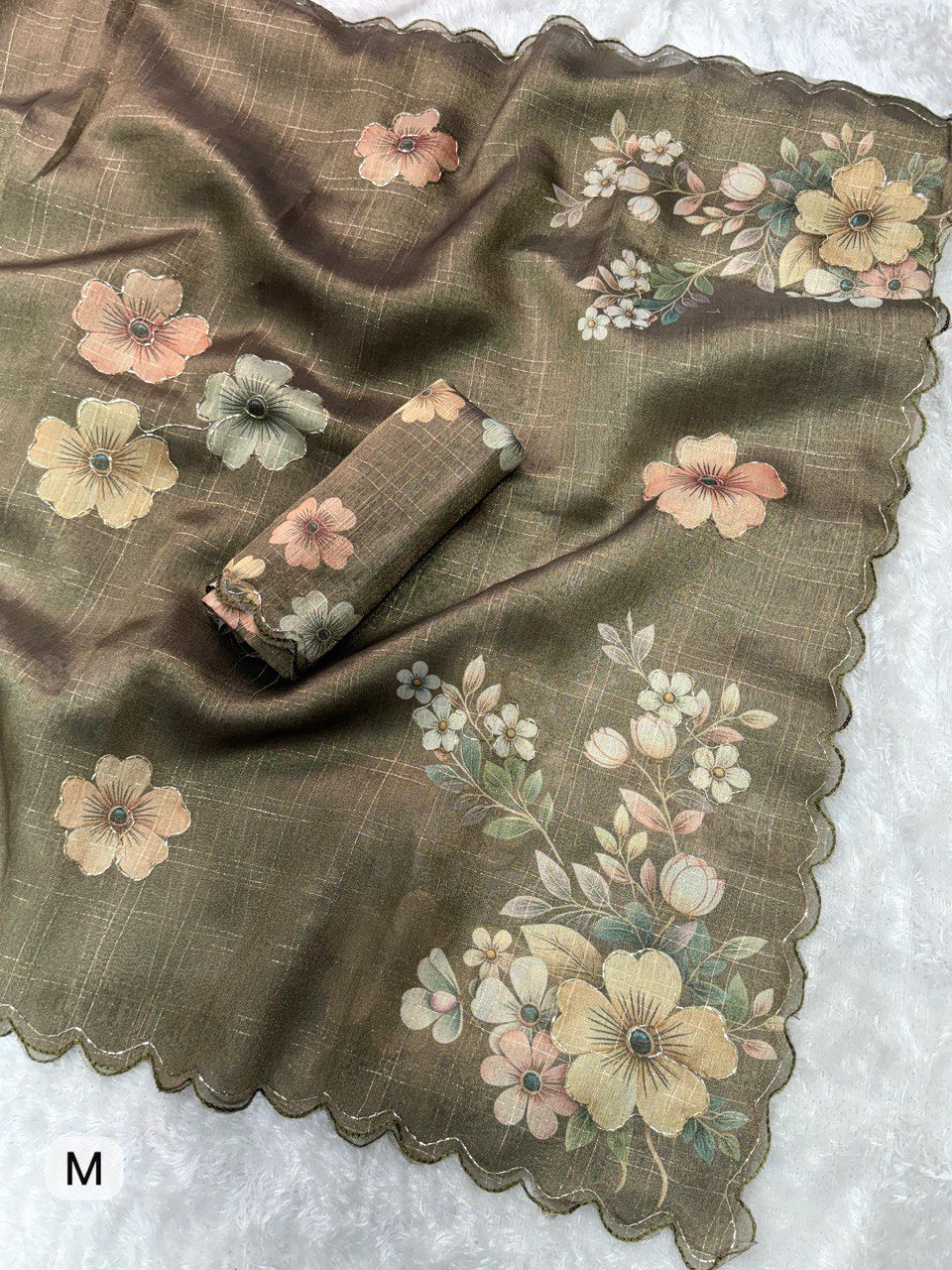 Sequins Beads & Zari Weaving Cutwork Border Metallic Tissue Cotton Saree With Blouse