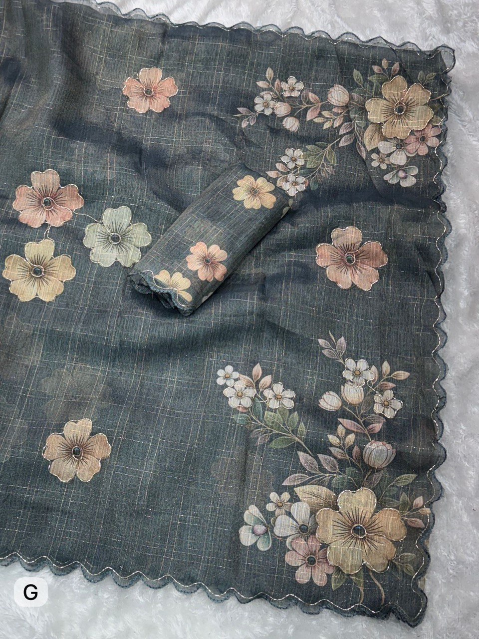 Sequins Beads & Zari Weaving Cutwork Border Metallic Tissue Cotton Saree With Blouse