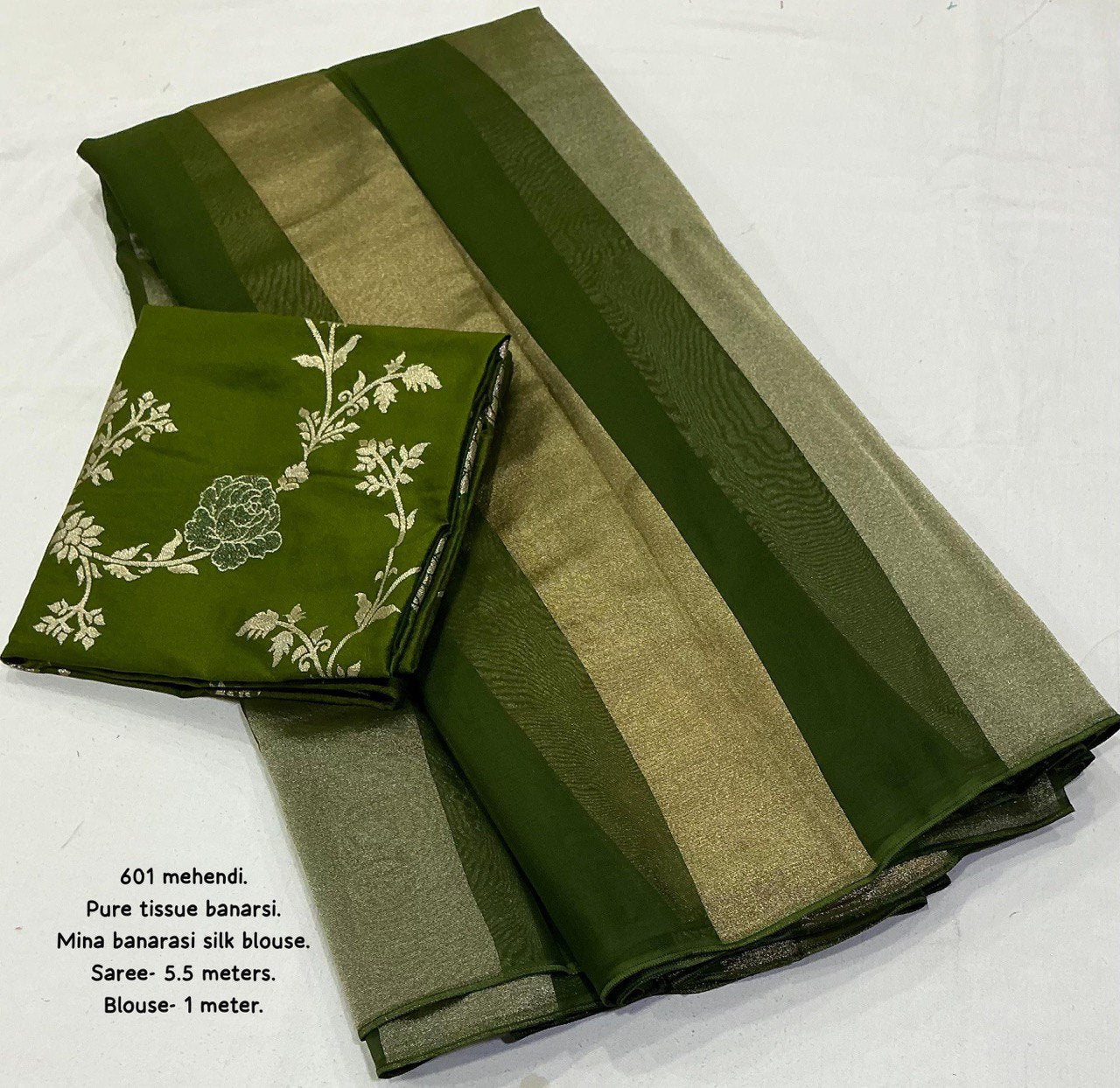 Premium Pure Organza Silk Saree with Zari Stripes & Banarasi Mina Blouse