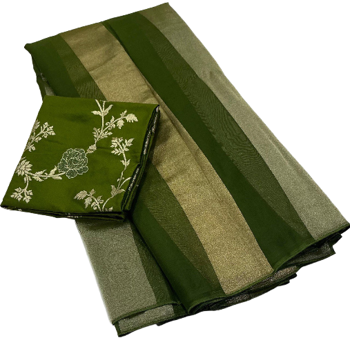 Premium Pure Organza Silk Saree with Zari Stripes & Banarasi Mina Blouse