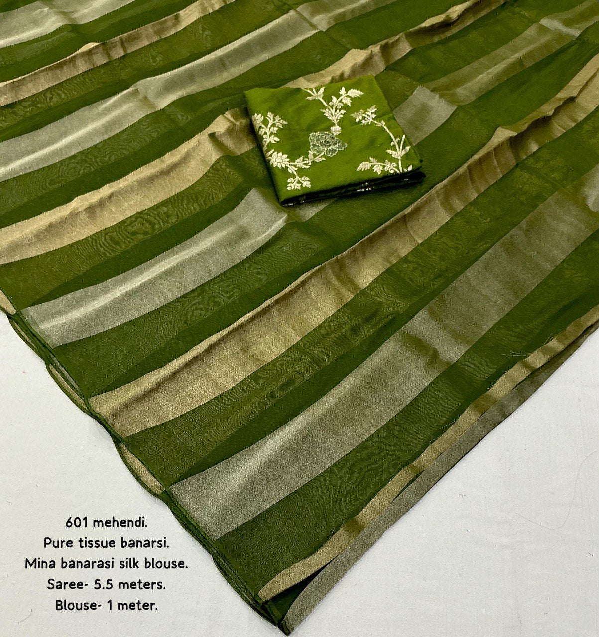 Premium Pure Organza Silk Saree with Zari Stripes & Banarasi Mina Blouse